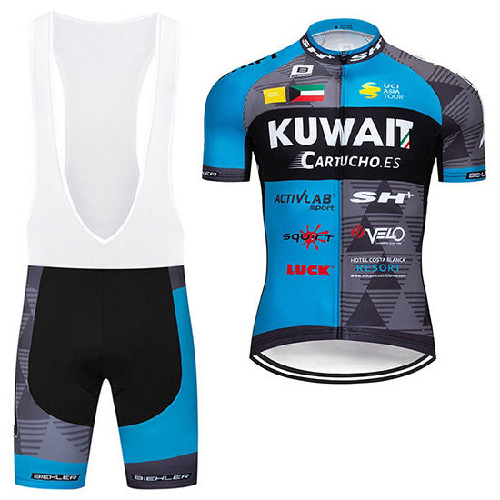 2019 Maillot Kuwait Tirantes Mangas Cortas Azul Gris